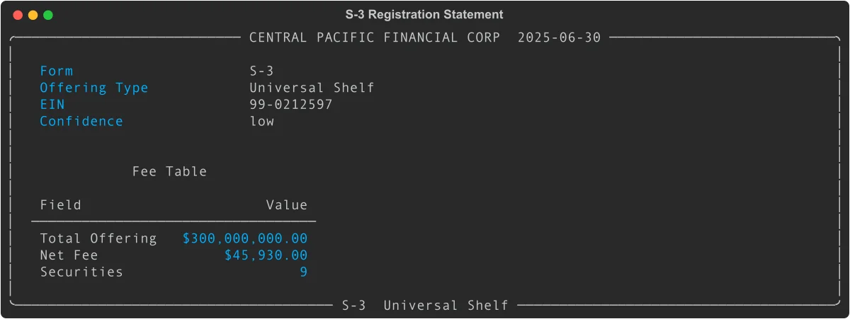S-3 shelf registration statement parsed with Python edgartools