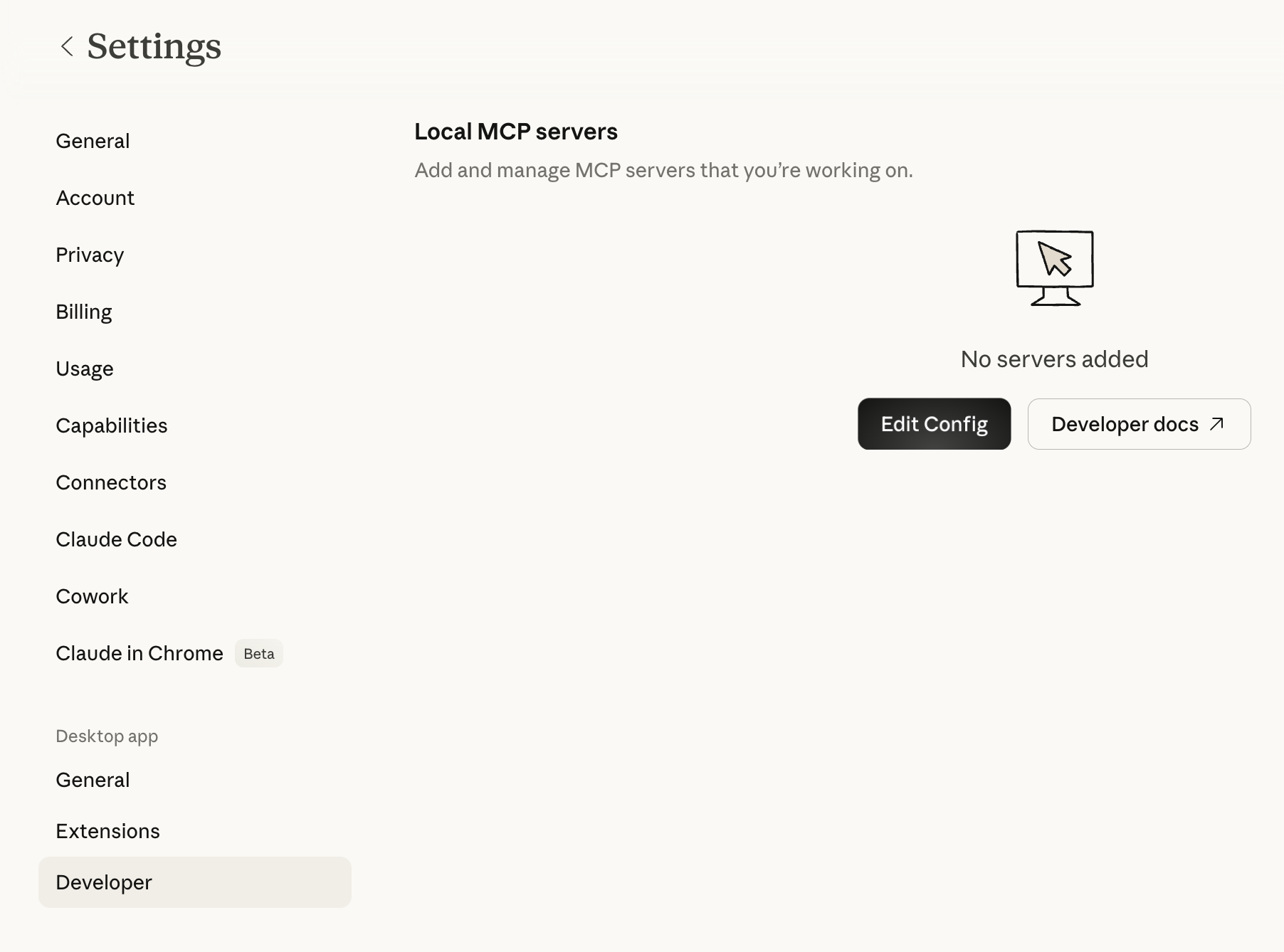 Claude Desktop Developer Settings