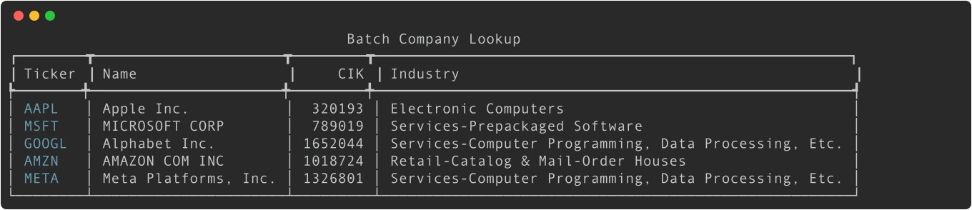 Batch company lookup DataFrame