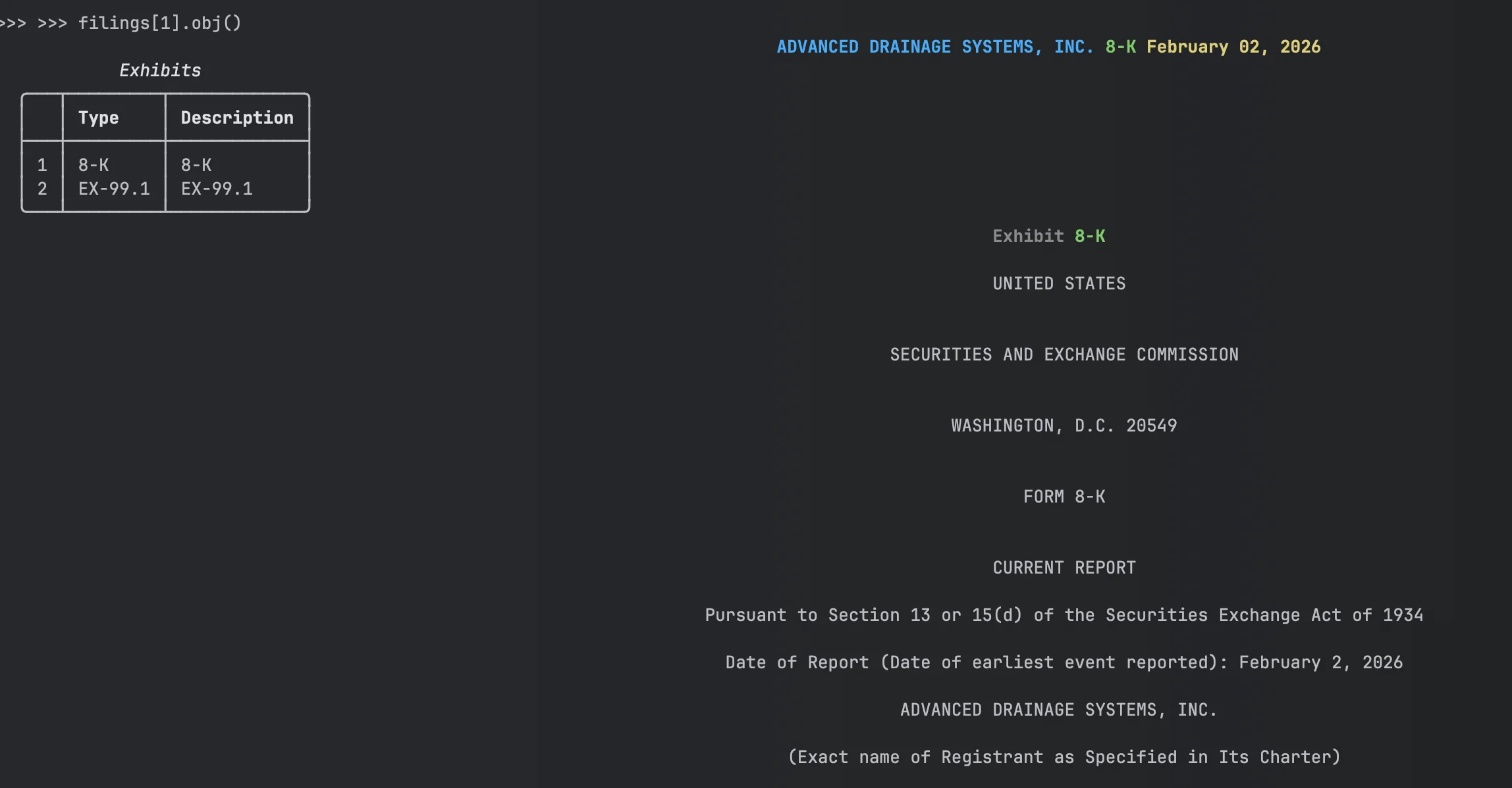8-K current report parsed with Python edgartools
