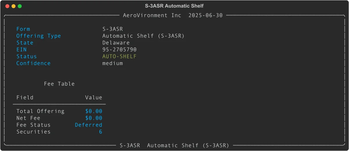 S-3ASR automatic shelf registration for AeroVironment